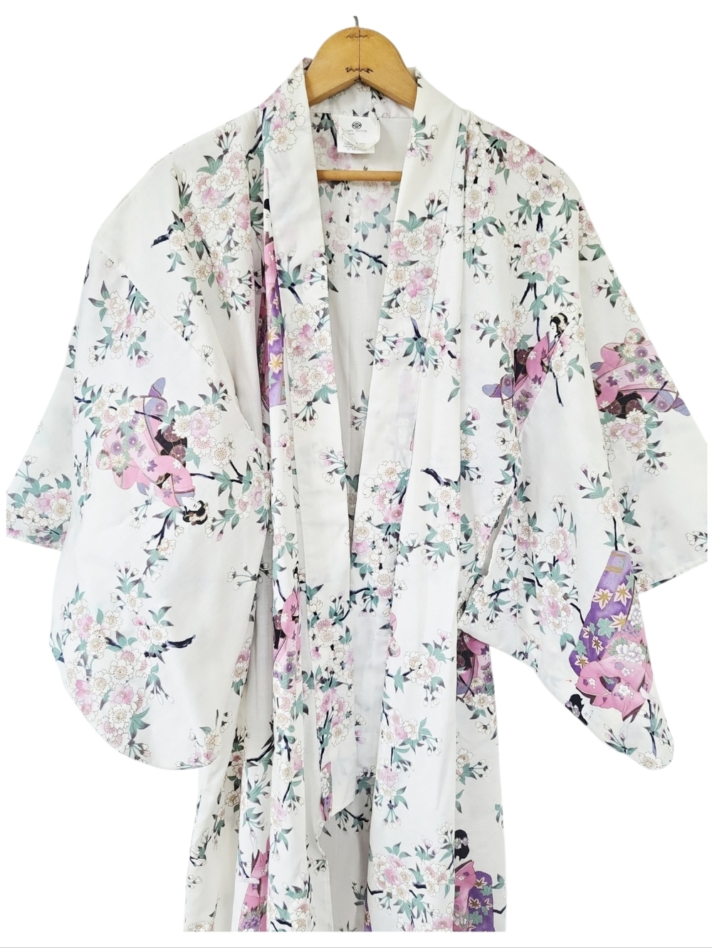 Japanese Maiko Cherry Blossom Cotton Kimono Robe W/ Sash One Size NWOT